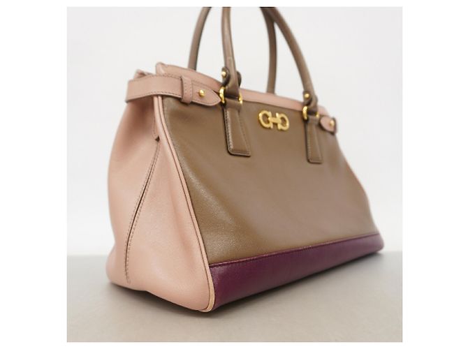 Borsa in pelle Gancini Salvatore Ferragamo Marrone Beige - vista 2
