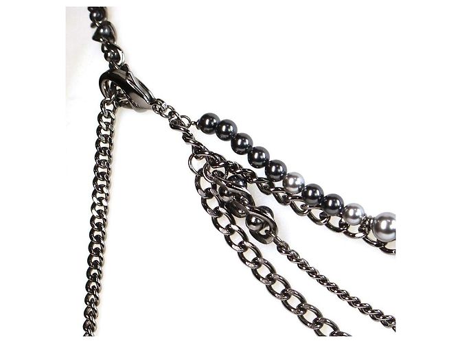 Cinturón de cadena y perlas Chanel Gris Hardware de plata - vista 2
