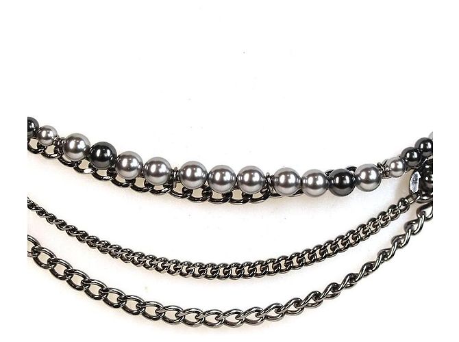 Cinturón de cadena y perlas Chanel Gris Hardware de plata - vista 3
