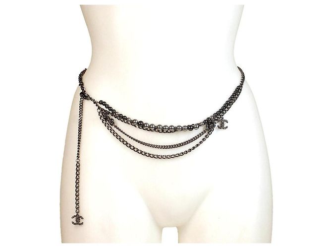 Cinturón de cadena y perlas Chanel Gris Hardware de plata - vista 7