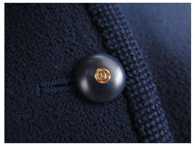 VINTAGE CHANEL JACKET CC LOGO BUTTONHOLE 40 M WOOL NAVY BLUE COAT - view 10