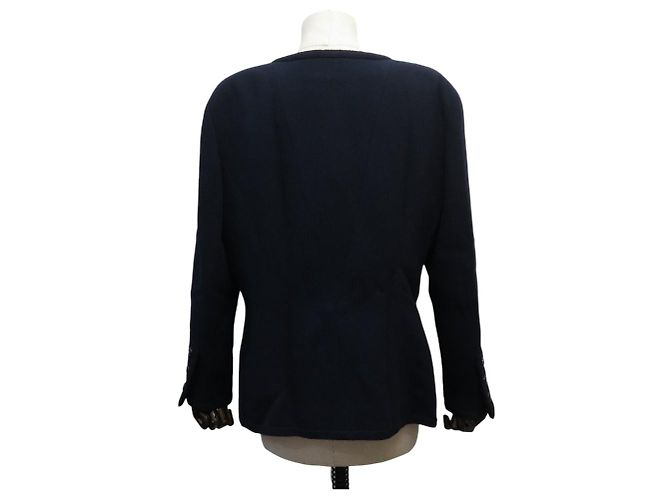 VINTAGE CHANEL JACKET CC LOGO BUTTONHOLE 40 M WOOL NAVY BLUE COAT - view 3