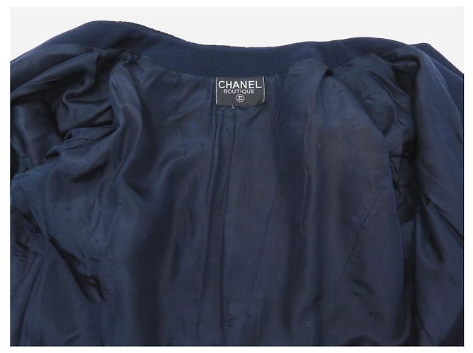VINTAGE CHANEL JACKET CC LOGO BUTTONHOLE 40 M WOOL NAVY BLUE COAT - view 4