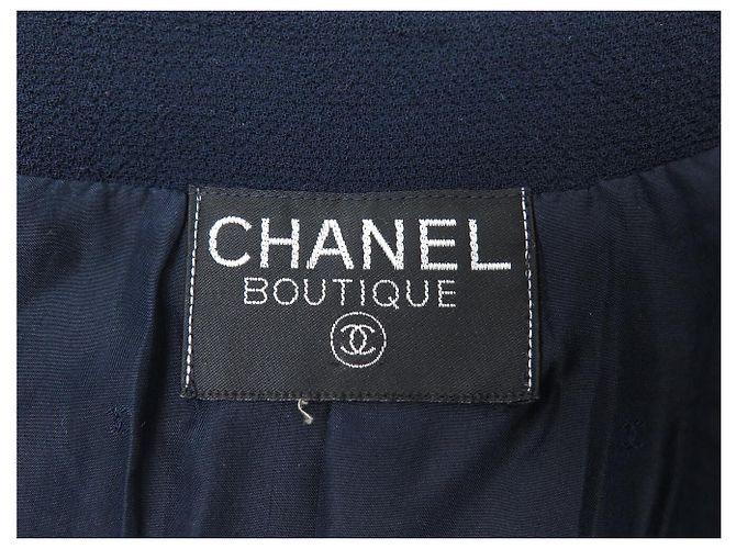 VINTAGE CHANEL JACKET CC LOGO BUTTONHOLE 40 M WOOL NAVY BLUE COAT - view 5