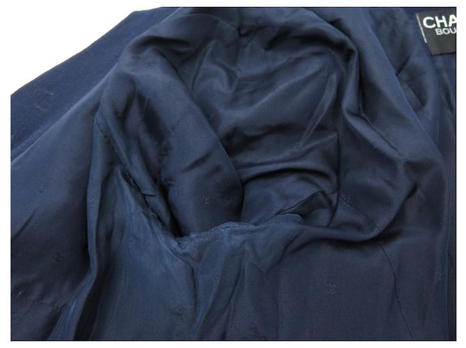 VINTAGE CHANEL JACKET CC LOGO BUTTONHOLE 40 M WOOL NAVY BLUE COAT - view 7