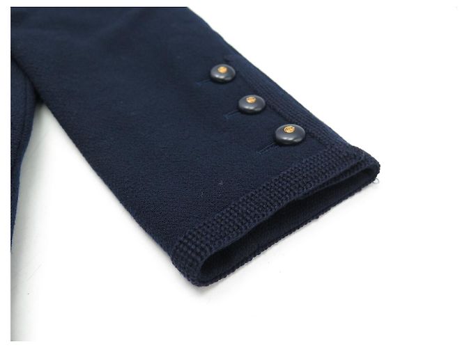 VINTAGE CHANEL JACKET CC LOGO BUTTONHOLE 40 M WOOL NAVY BLUE COAT - view 8