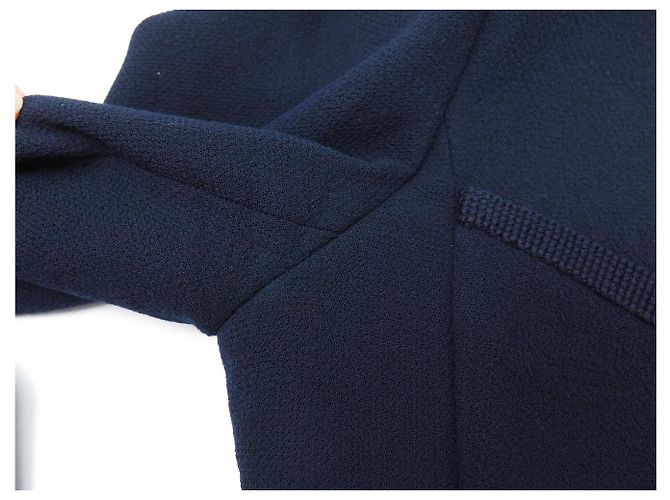 VINTAGE CHANEL JACKET CC LOGO BUTTONHOLE 40 M WOOL NAVY BLUE COAT - view 9