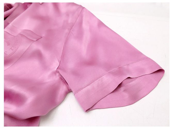 CAMISA CHANEL 31 RUE CAMBON BLOUSE 38 M SEDA ROSA CORBATA LAVALIERE TOP - vista 10