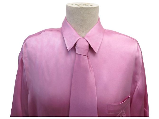 CAMISA CHANEL 31 RUE CAMBON BLOUSE 38 M SEDA ROSA CORBATA LAVALIERE TOP - vista 2