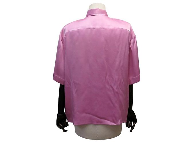 CAMISA CHANEL 31 RUE CAMBON BLOUSE 38 M SEDA ROSA CORBATA LAVALIERE TOP - vista 3