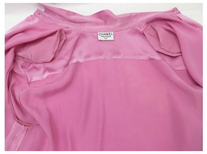 CAMISA CHANEL 31 RUE CAMBON BLOUSE 38 M SEDA ROSA CORBATA LAVALIERE TOP - vista 6