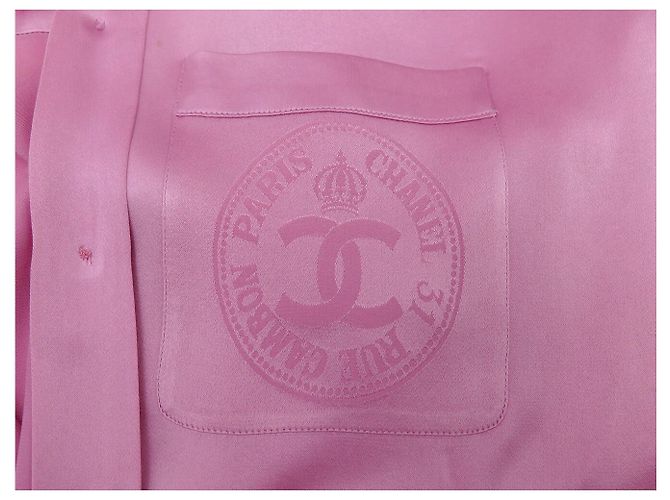 CAMISA CHANEL 31 RUE CAMBON BLOUSE 38 M SEDA ROSA CORBATA LAVALIERE TOP - vista 9