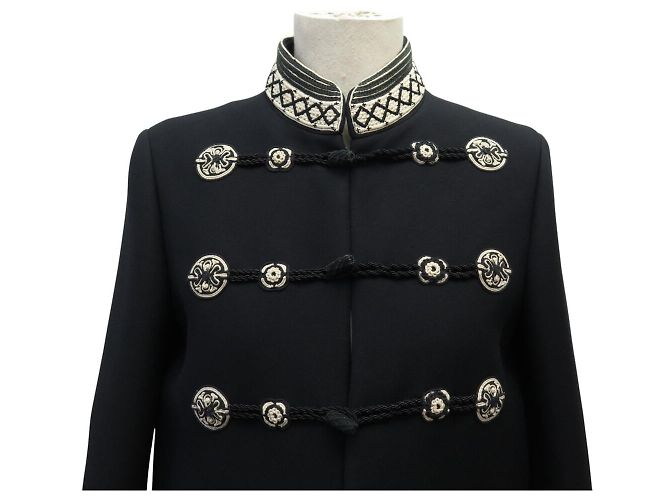 ABRIGO CHRISTIAN DIOR COUTURE ESTILO OFICIAL 38 M CUELLO MANDARÍN BORDADO Negro - vista 2