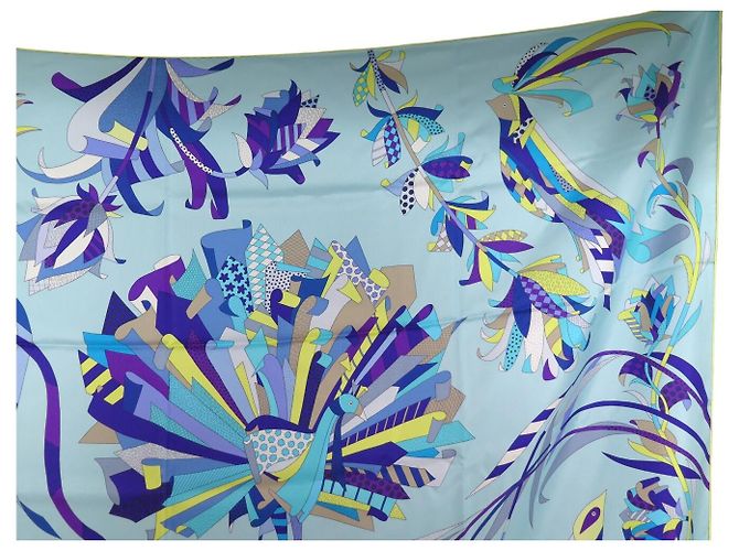 Hermès NEU HERMES PARADIS DE SOIE TUCH 140 CM RIESIGES SEIDENQUADRAT SILK SCARF Blau - Ansicht 3