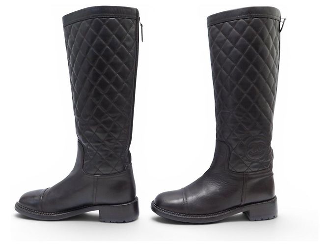 BOTAS CHANEL LOGO CC G29323 CUERO ACOLCHADO MARRÓN Castaño - vista 2