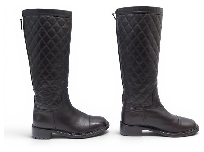 BOTAS CHANEL LOGO CC G29323 CUERO ACOLCHADO MARRÓN Castaño - vista 3