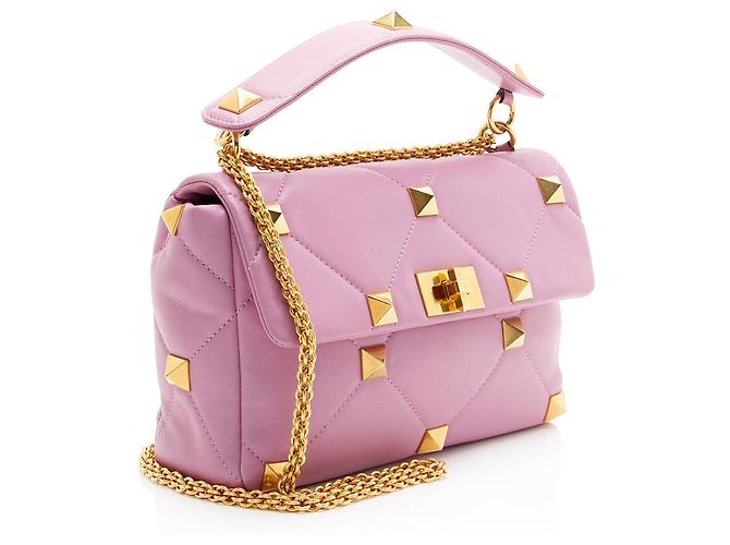 Valentino Garavani Borsa a tracolla media Roman Stud in vitello Valentino Porpora - vista 2