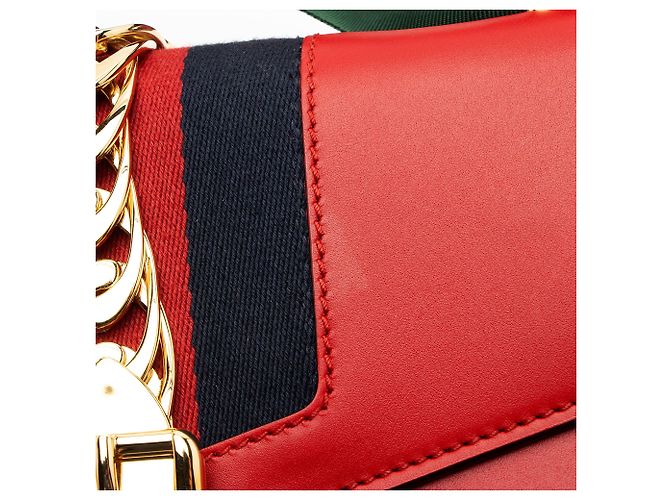 Gucci Leather Sylvie kleine Schultertasche Rot - Ansicht 10