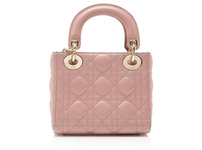 Lady Dior Mini Tote aus Cannage Lammleder Pink - Ansicht 3