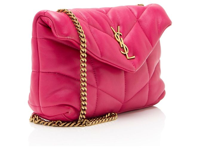 Autre Marque Borsa a tracolla LouLou Toy Puffer in pelle d'agnello monogrammata Saint Laurent Rosa - vista 2