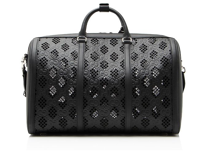 Bolso Duffle Medium de piel grabada GG perforada Gucci Negro - vista 3