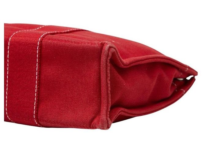 Hermès Borsa Tote Hermes Deauville Tote PM in cotone Rosso - vista 4