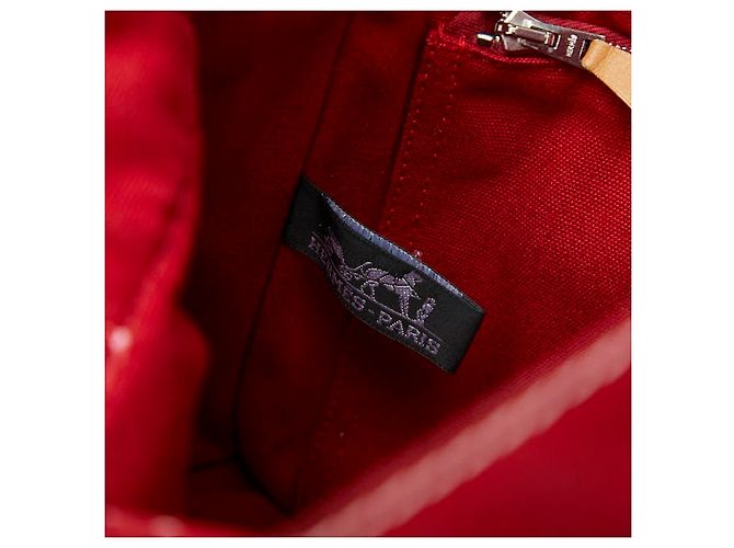 Hermès Borsa Tote Hermes Deauville Tote PM in cotone Rosso - vista 7