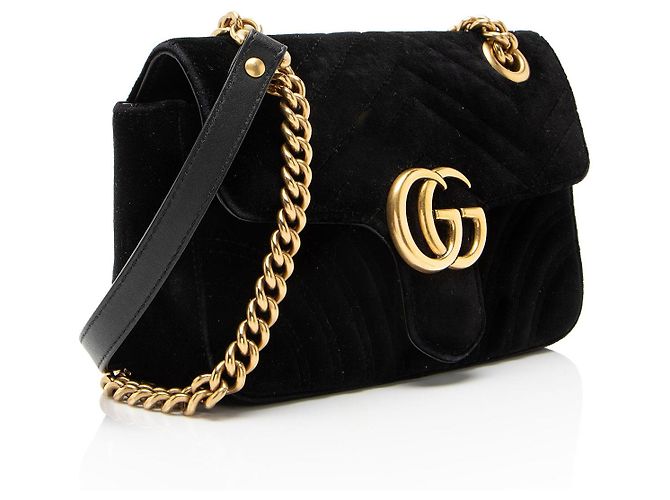Gucci GG Marmont Small Flap Bag aus gestepptem Samt Schwarz - Ansicht 2