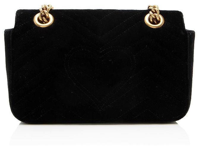 Gucci GG Marmont Small Flap Bag aus gestepptem Samt Schwarz - Ansicht 3