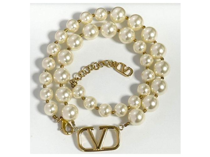 Collana di perle VLogo Signature Valentino Garavani D'oro Metallico - vista 3