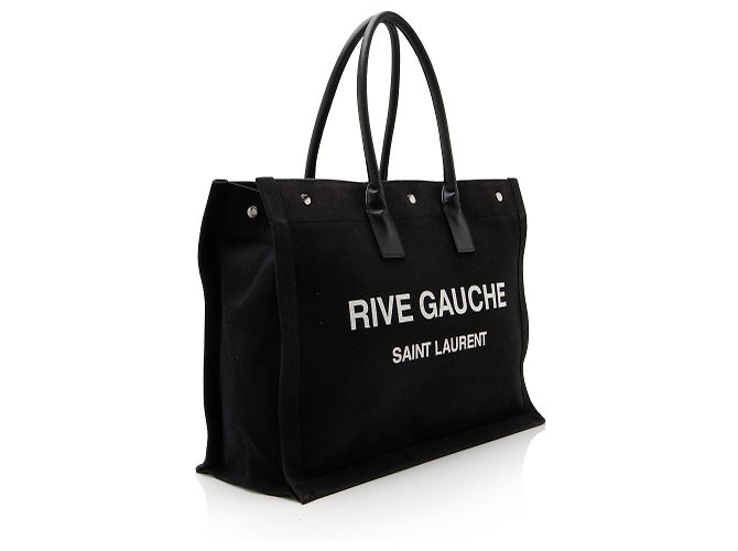 Autre Marque Saint Laurent Rive Gauche Großer Tote aus Canvas und Kalbsleder Schwarz - Ansicht 2