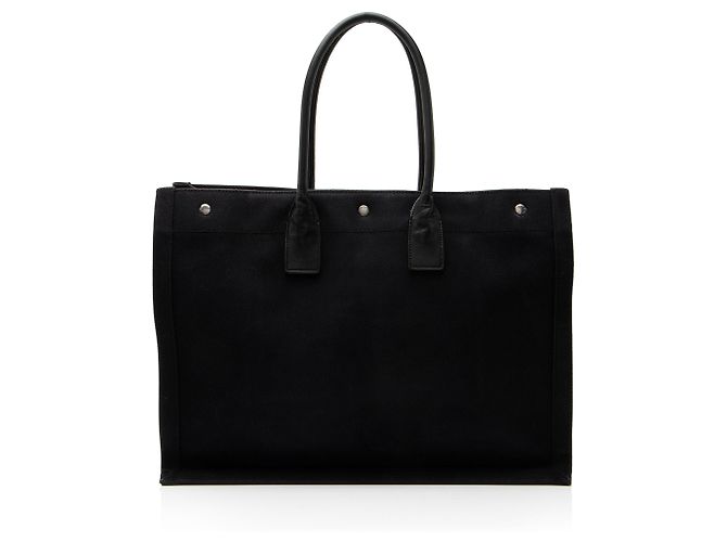 Autre Marque Saint Laurent Rive Gauche Großer Tote aus Canvas und Kalbsleder Schwarz - Ansicht 3