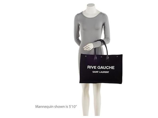 Autre Marque Saint Laurent Rive Gauche Großer Tote aus Canvas und Kalbsleder Schwarz - Ansicht 5