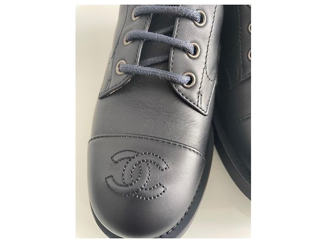 Chanel Blue Leather Lace-Up Boots with CC Logo Black Dark blue - view 4