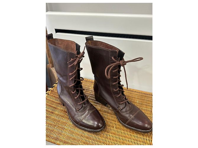Autre Marque Stivali stringati in pelle marrone - vista 2