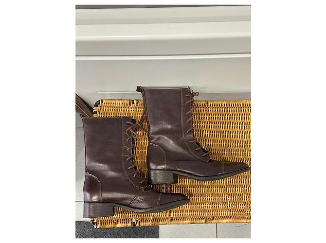 Autre Marque Stivali stringati in pelle marrone - vista 6