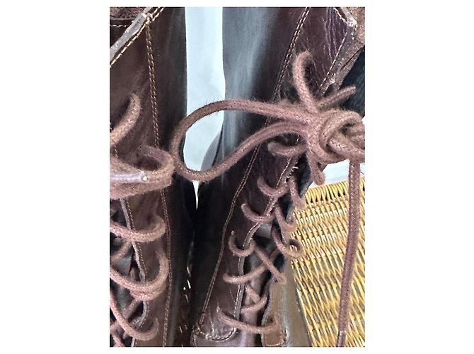 Autre Marque Stivali stringati in pelle marrone - vista 9
