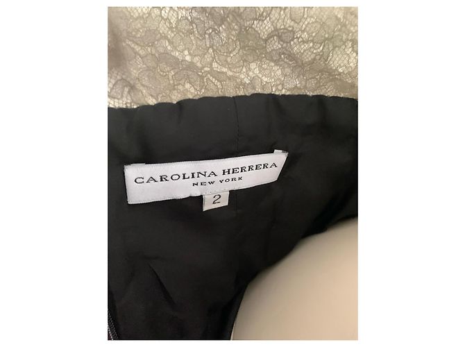 Abito Carolina Herrera in pizzo nero, raso e piume Rosso - vista 3
