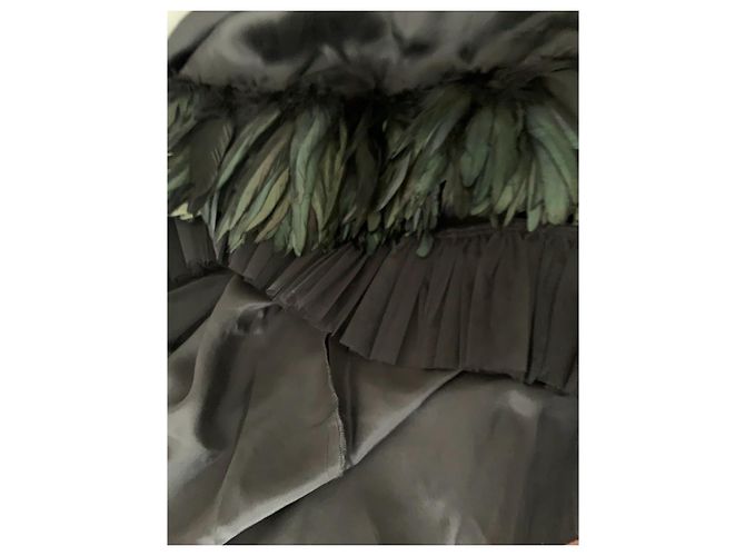 Abito Carolina Herrera in pizzo nero, raso e piume Rosso - vista 5