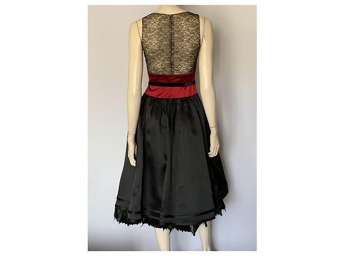 Abito Carolina Herrera in pizzo nero, raso e piume Rosso - vista 6