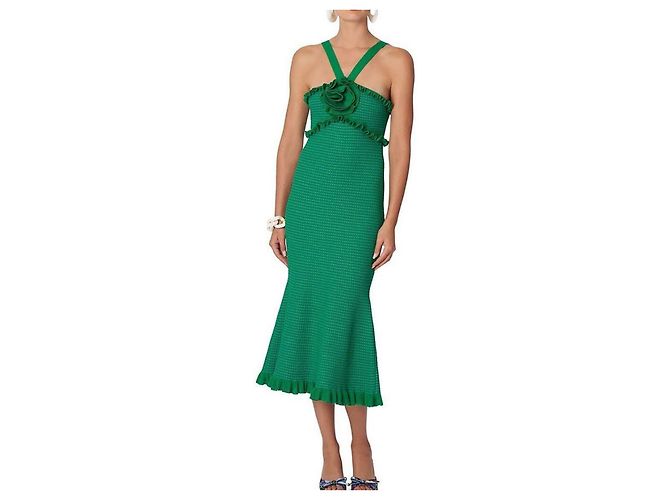 Vestido midi de punto Carolina Herrera verde con roseta Azul claro - vista 4