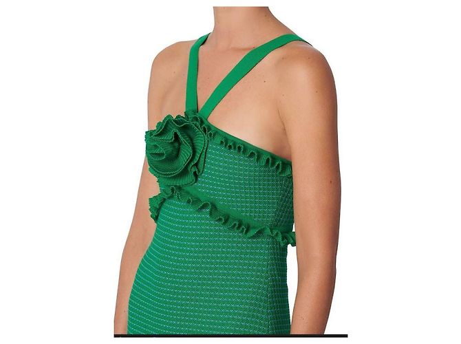 Vestido midi de punto Carolina Herrera verde con roseta Azul claro - vista 5