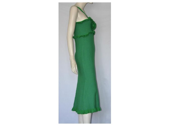 Vestido midi de punto Carolina Herrera verde con roseta Azul claro - vista 7