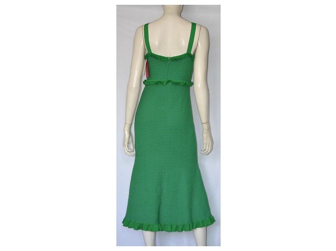 Vestido midi de punto Carolina Herrera verde con roseta Azul claro - vista 8