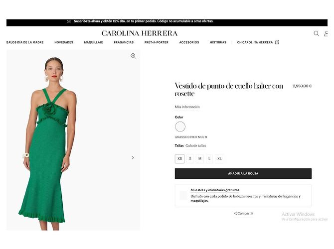 Vestido midi de punto Carolina Herrera verde con roseta Azul claro - vista 9