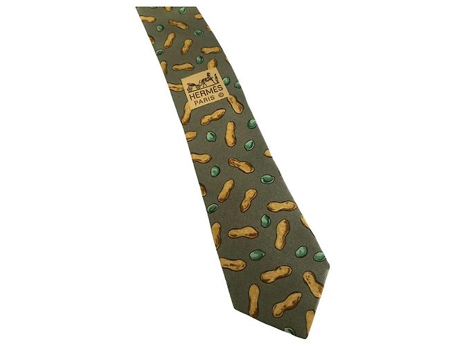 Cravate Hermès en soie motif cacahuètes vert Multicolore - vue 2