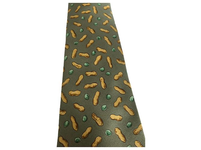 Cravate Hermès en soie motif cacahuètes vert Multicolore - vue 3