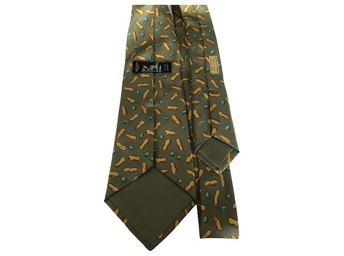 Cravate Hermès en soie motif cacahuètes vert Multicolore - vue 4