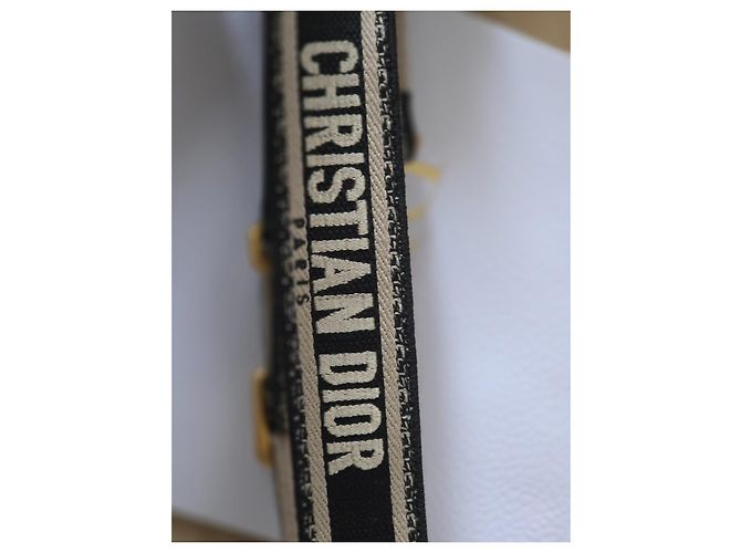 Christian Dior Jacquard Canvas Shoulder Strap Black Beige - view 6