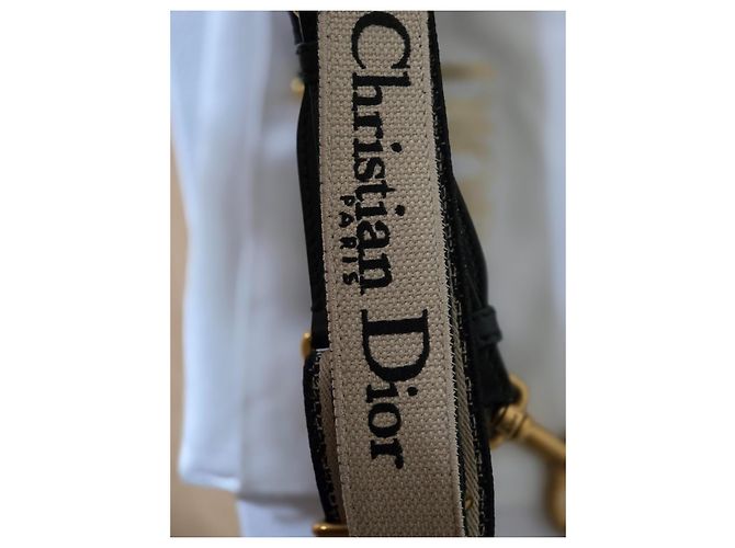 Christian Dior Jacquard Canvas Shoulder Strap Black Beige - view 7